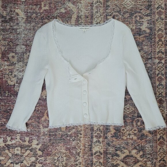 For Love & Lemons White Ribbed Button-Up Cardigan sz Medium - Picture 2 of 9